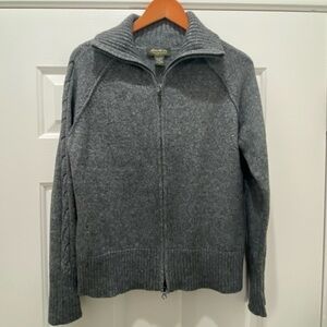 Eddie Bauer Wool Blend Full Zip Mock Neck Sweater, Grey and Silver,  Large